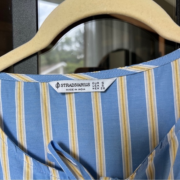 Tie front bows midi dress babydoll maxi Stradivarius Asos striped sleeveless - Picture 6 of 8